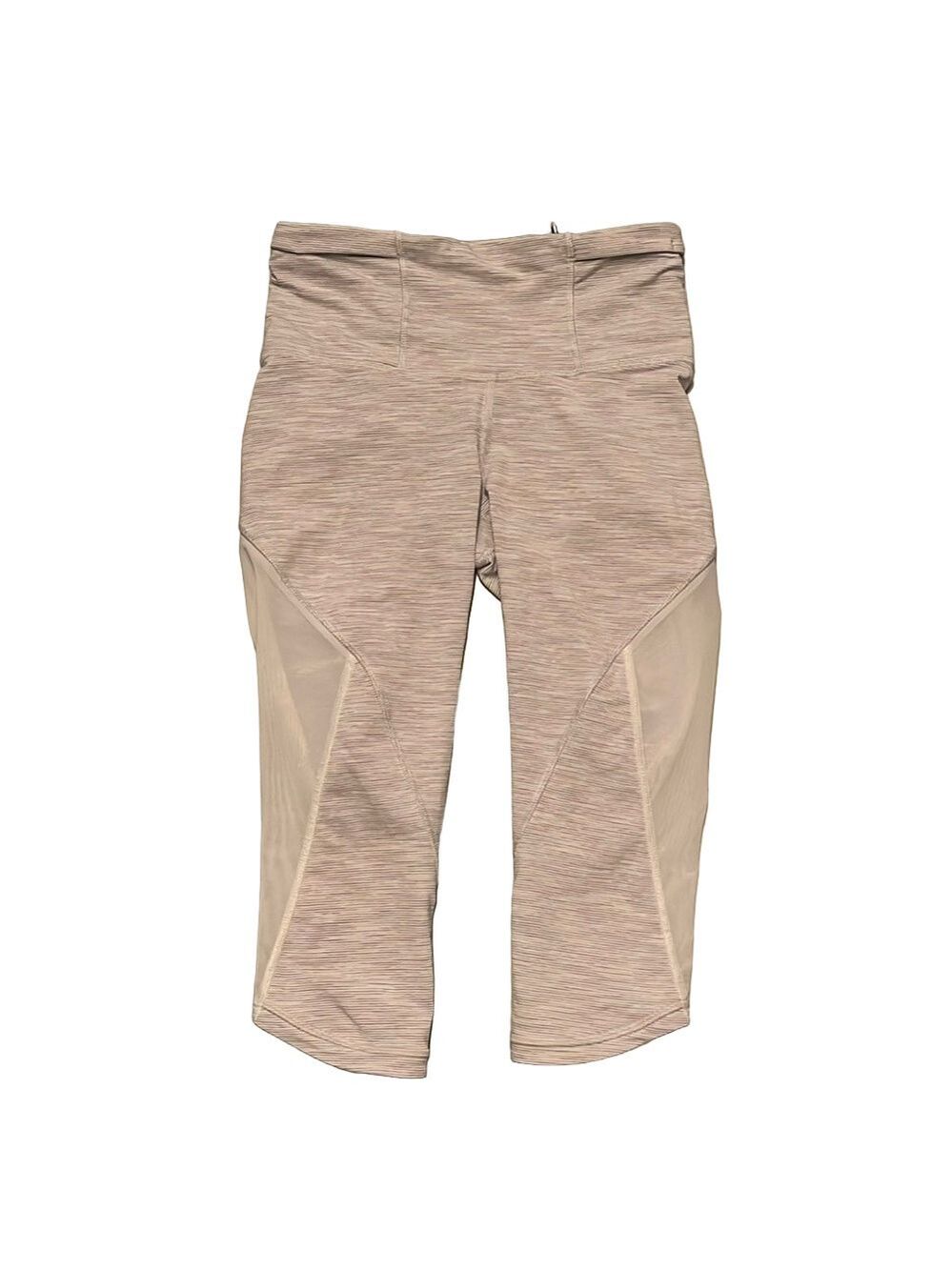 Lululemon Athletica running crops Sz 4 Mesh Sides Gray and white stripes - Picture 1 of 6